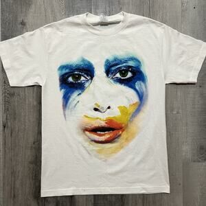 Lady Gaga Art Rave White Artpop Ball Double Sided 2014 Concert Merch T Shirt M
